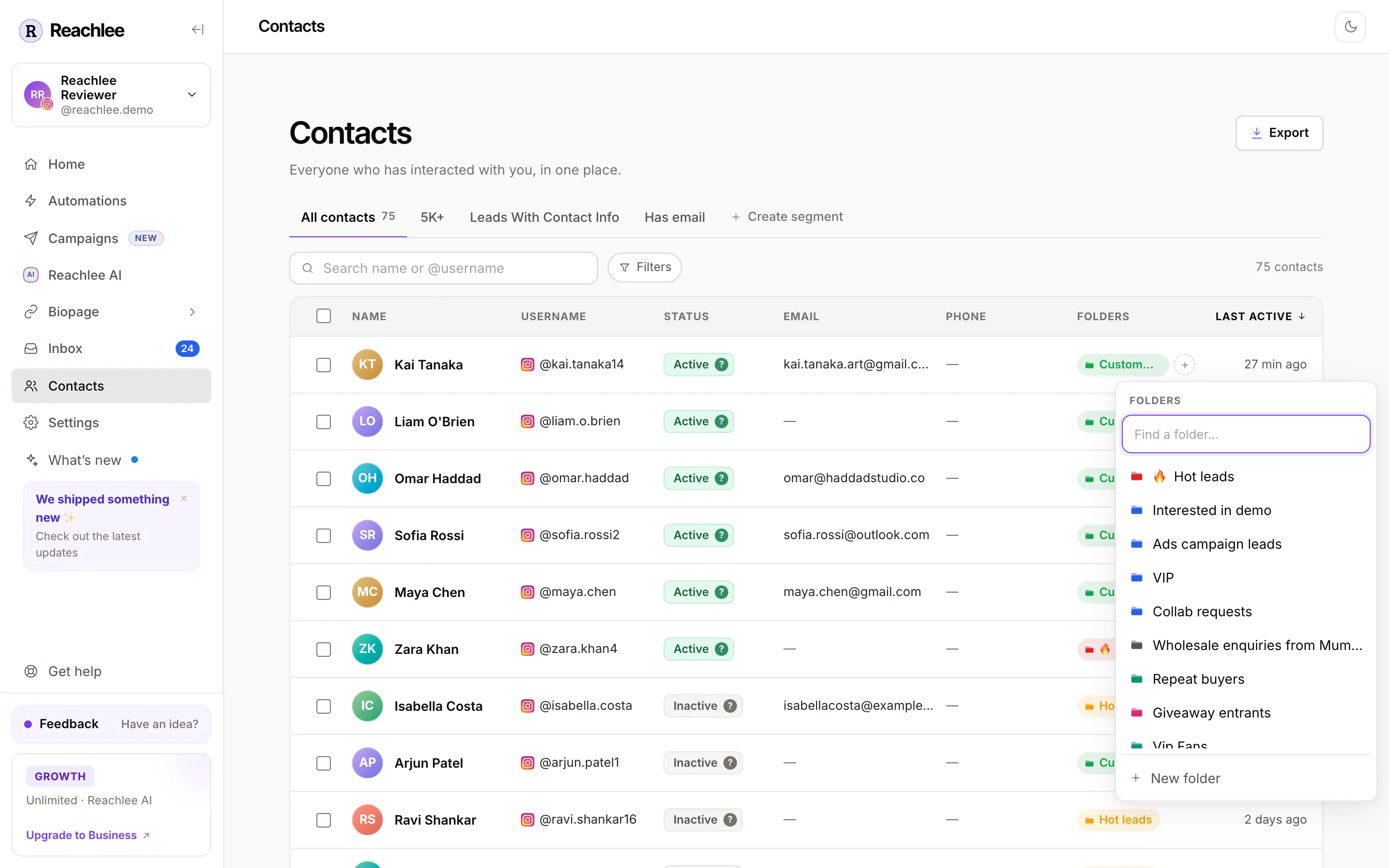 Editing a contact's folders from the Contacts table