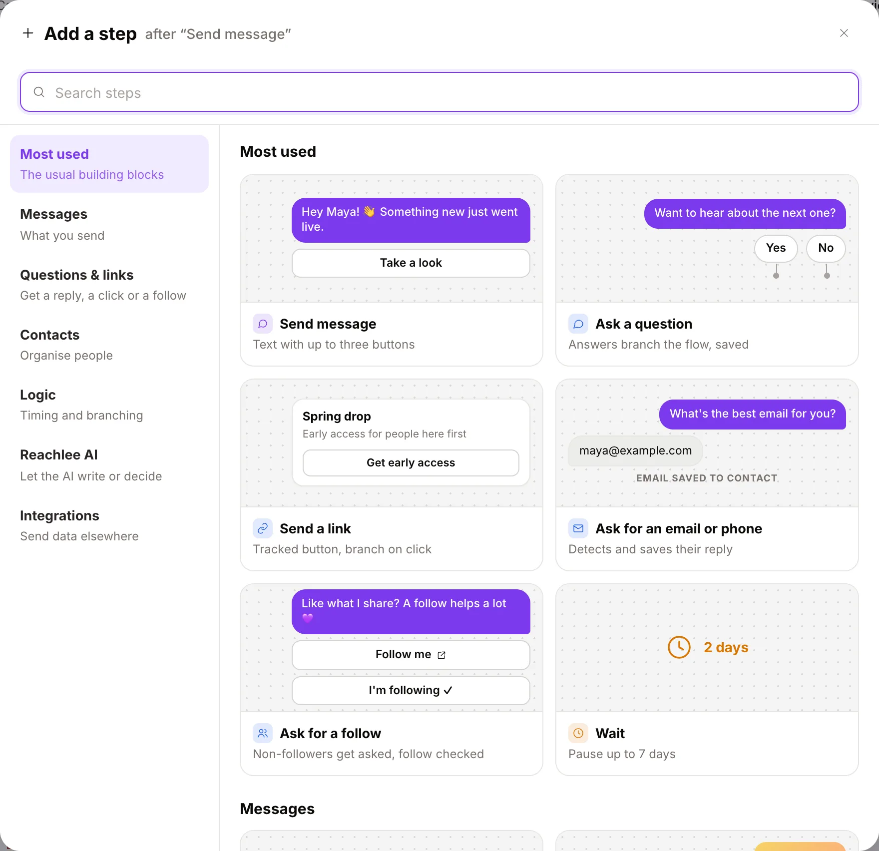 The Add a step picker